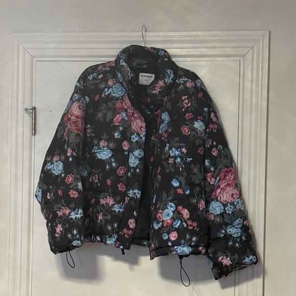 Old Navy Floral Black Puffer Jacket - Picture 2 of 2